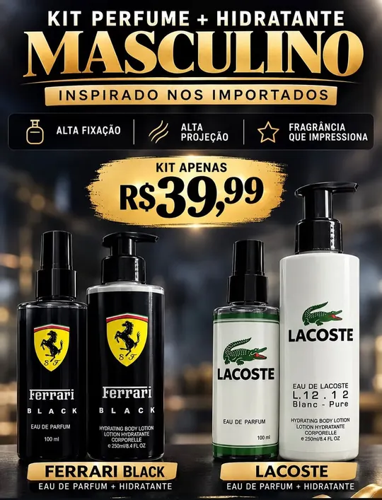 Kit masculino perfume e hidratante