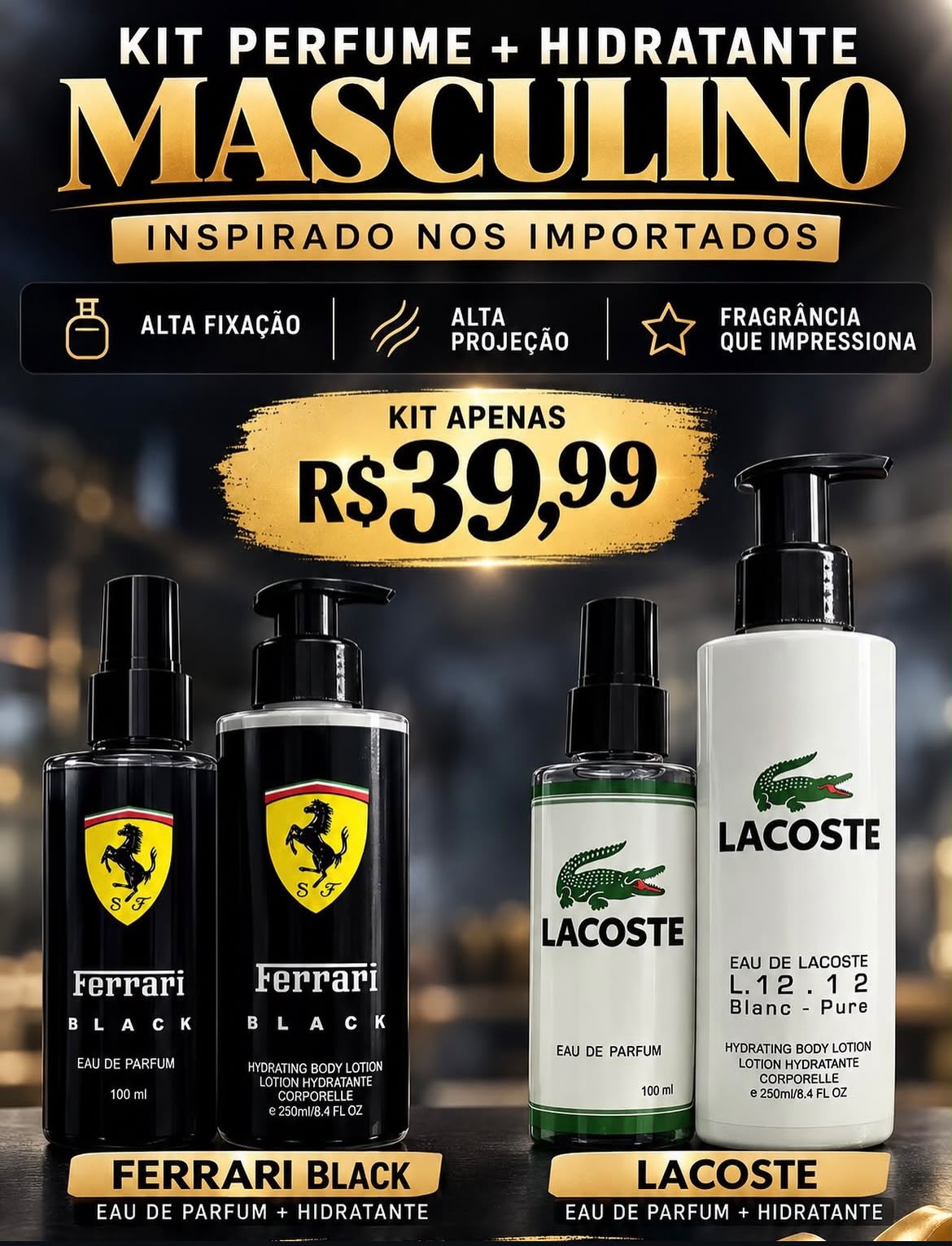 Kit masculino perfume e hidratante