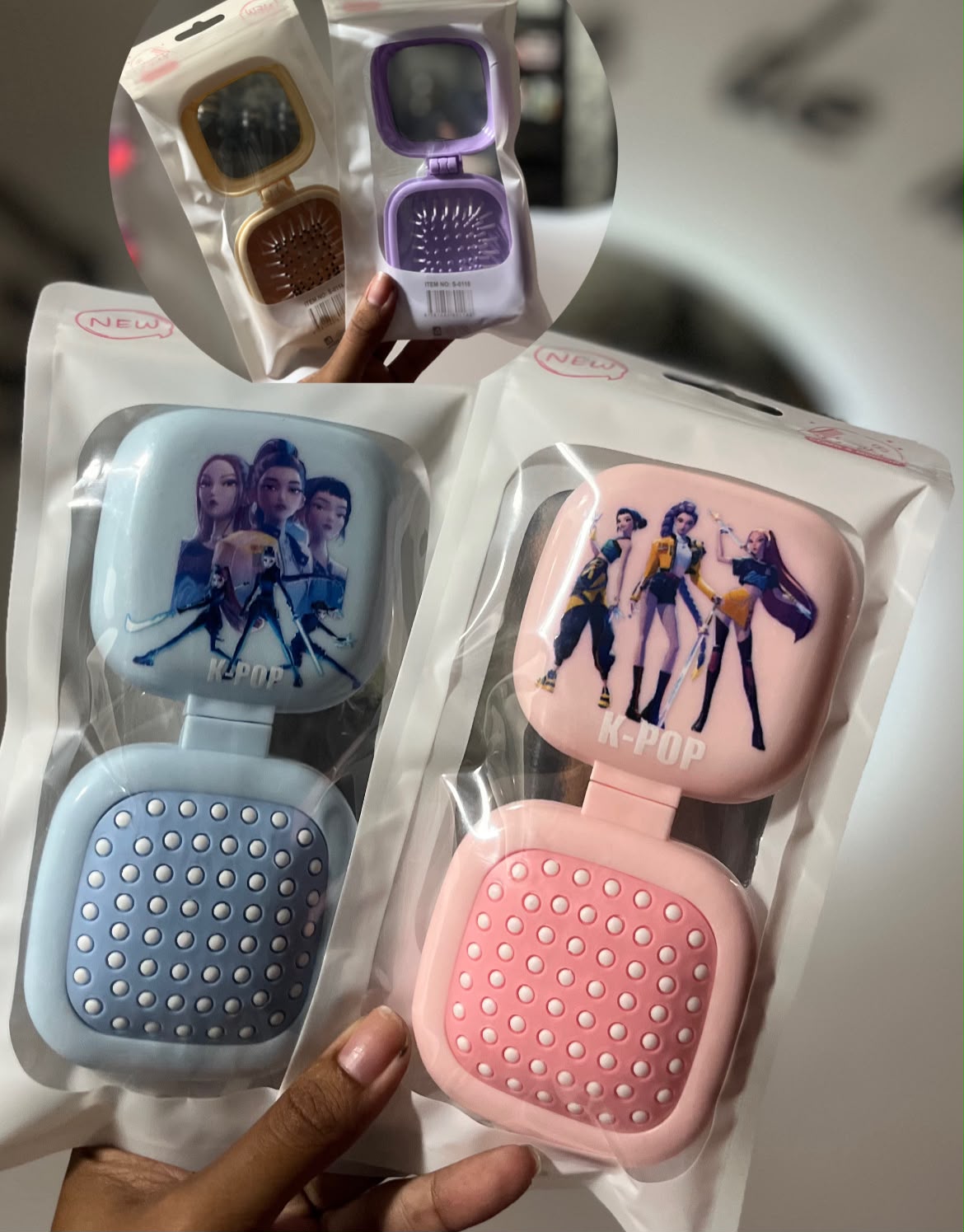 Kit pente + espelho de bolsa k-pop